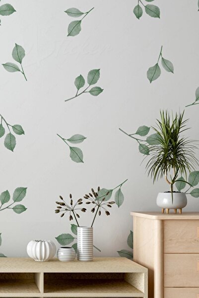 MSticker Bohem Şeffaf Yeşil Yapraklar Sticker Seti 40 adet Cam Duvar Sticker ...
