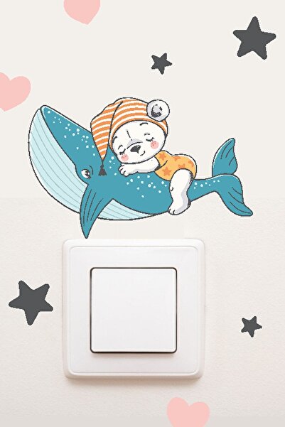 MSticker ملصق مقبس لطيف - الدب النائم على الحوت
