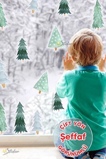 MSticker Yılbaşı Ağaçları Sticker Seti, Yılbaşı Yeni Yıl Çam Ağacı Sticker Se...
