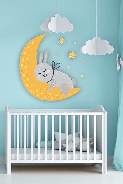 MSticker Ayda Uyuyan Tavşan Figürlü Duvar Sticker 40x60 cm