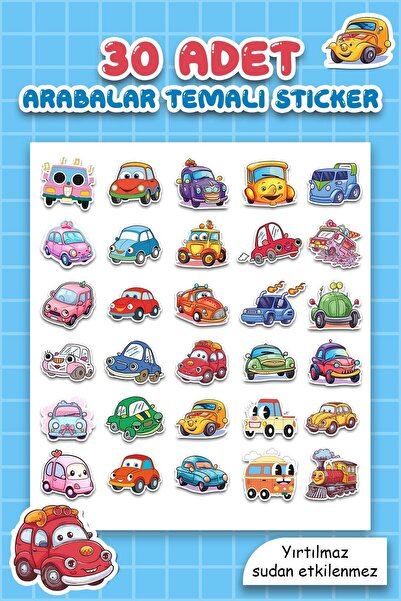 MSticker Arabalar ve Taşıtlar Temalı Sudan Etkilenmeyen Sticker Seti 30 Parça...