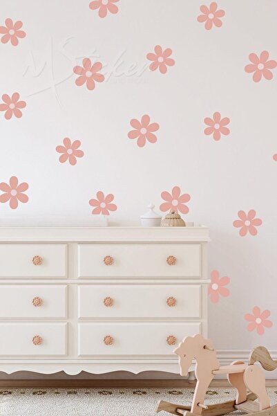 MSticker Soft Pembe Çiçekler Cam Duvar Sticker Seti