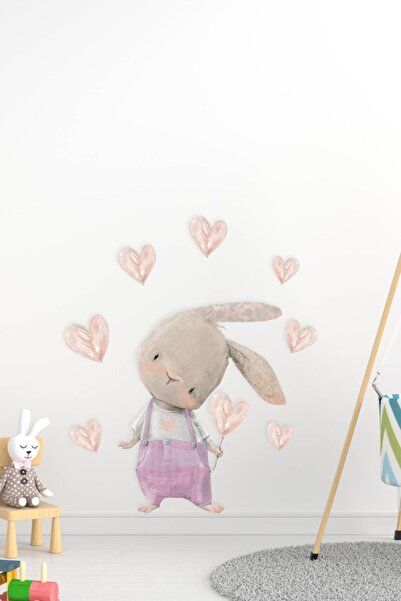 MSticker Sevimli Tavşan Ve Kalpler Çocuk Bebek Odası Sticker