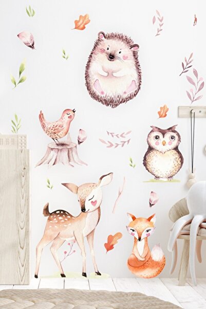 MSticker مجموعة ملصقات لغرفة الأطفال بتصميم حيوانات وأوراق لطيفة