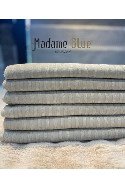 Madame Blue Bambu Çizgili Süngerli Kadife Kaymaz Çekyat Koltuk Örtüsü 170x210...