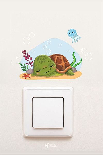 MSticker Cute Turtles and Sea Creatures 3-Piece Socket Sticker Set