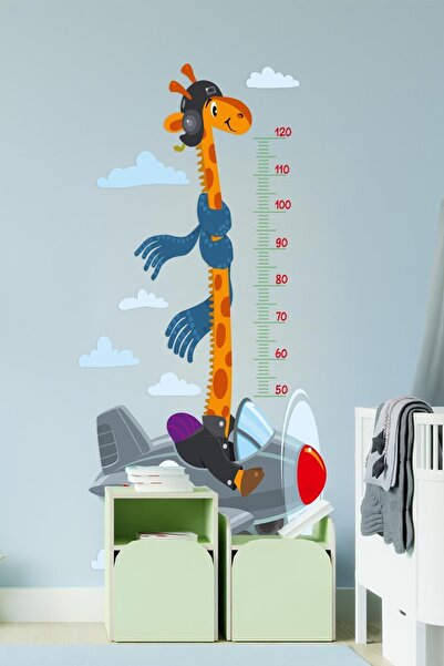 MSticker Uçakta Uçan Zürafa Figürlü Çocuk Odası Duvar Sticker