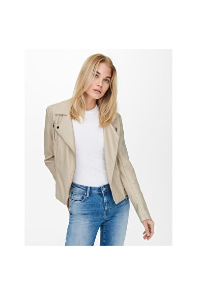 ONLY 15153079 Raft Collar Zippered Sleeve and 4 Pocket Leather Coat