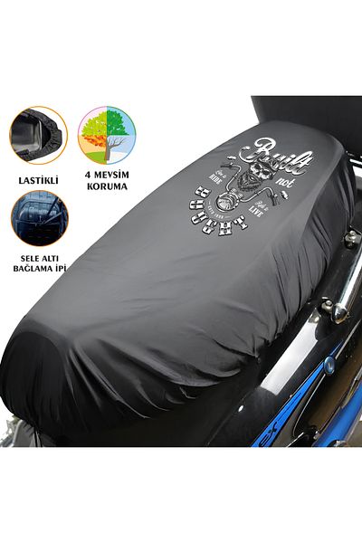 TexKid Black Biker Skull Design Motorcycle Saddle Cover - Engine Seat Tarpaulin