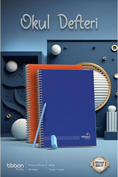 Tibbon Study Defter Spiralli 2'li Set Kareli+Çizgili