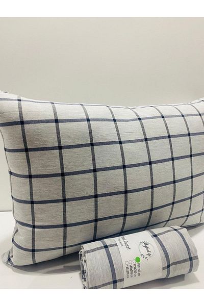 uykulife home collection Uykulife Double Elastic Sheet Set - Light Gray and Black Striped, Checked