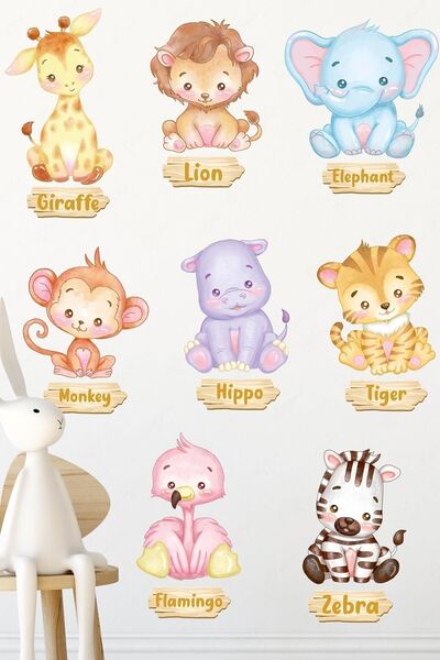MSticker Hayvanları Tanıyorum İngilizce Sticker Seti, Çocuk Bebek Odası Eğiti...