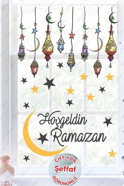 MSticker Hoşgeldin Ramazan Renkli Fener Sarkıt Cam Duvar Dekorasyon Sticker Seti-şeffaf Ramazan Süsleri