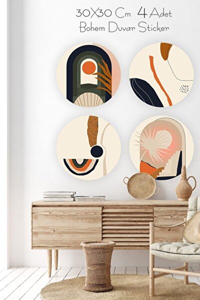 MSticker Bohem Tarzı 4'lü Yuvarlaklar Özel Tasarım Duvar Sticker