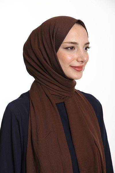 Tesettür World Chocolate Patterned Women's Lycra Combed Shawl