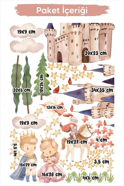 MSticker Σετ αυτοκόλλητων τοίχου με θέμα τον πρίγκιπα και την πριγκίπισσα στη χώρα των παραμυθιών