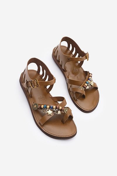 Marjin Flip-Flops für Damen aus echtem Leder mit Eva-Sohle, Alltagssandalen, Kitaz Tan