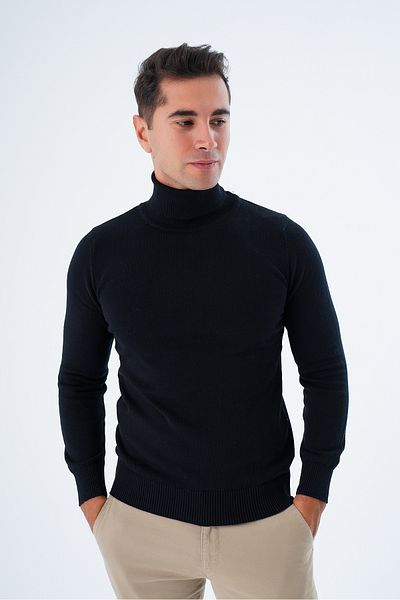 Trist Star Pulover negru pentru bărbați, din bumbac, cu gât țesut