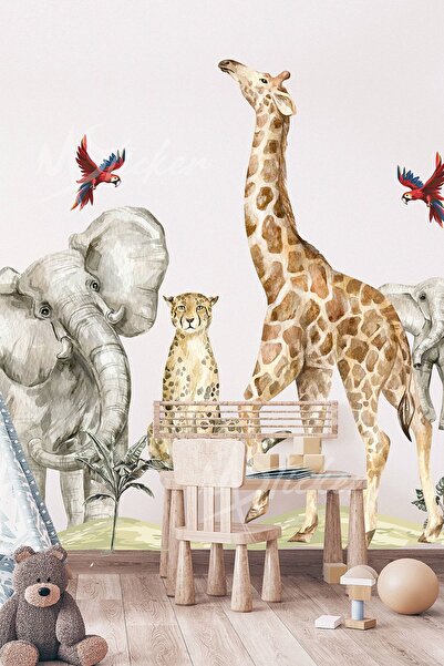 MSticker مجموعة ملصقات تزيين غرفة الأطفال بحجم كبير من Safari Animals