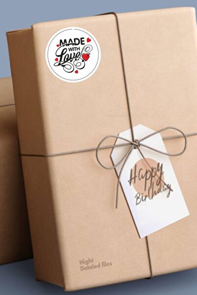 MSticker Autocolant realizat manual cu dragoste, etichetă rotundă-4x4cm-70 buc