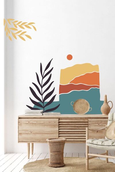 MSticker Bohem Tarzı Minimalist Deniz Dağlar Özel Tasarım Duvar Sticker