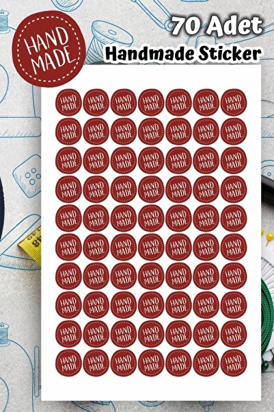 MSticker Hand Made Kırmızı Yuvarlar Etiket Sticker-4x4cm 70 Adet
