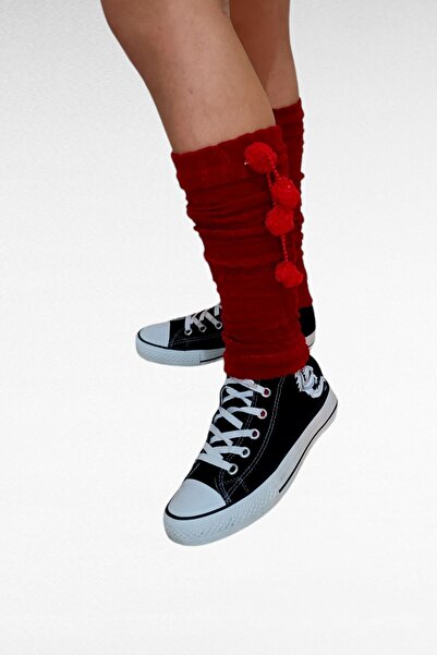 ZEYZEY MONKEY Red Knitted Pompom Leggings Aerobic Ballerina Dance Boots Socks