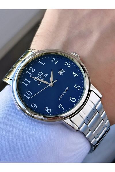 Q&Q Men's Thin Elegant Bezel Date Dial Metal Cord Analog Watch