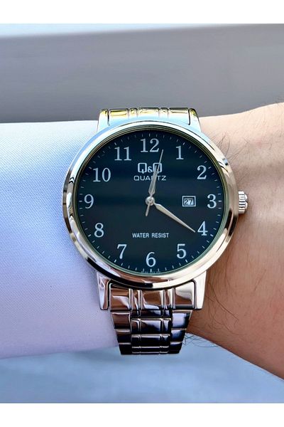 Q&Q Men's Thin Elegant Bezel Date Dial Metal Cord Analog Watch