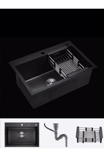 ALMAYA TOOLS Almaya Chrome Countertop Black Kitchen Sink 304- 60*45