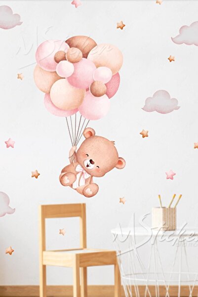 MSticker Pink Balloons And Teddy Bear Children's Room Glass Wall Sticker Set