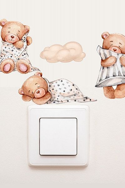 PANDA SOKAĞI 3-Piece Sleeping Cute Teddy Bear Socket Sticker