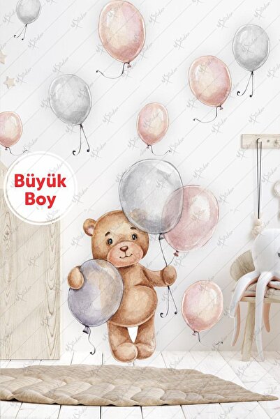 MSticker Sevimli Ayıcık Ve Balonlar Çocuk Bebek Odası Sticker Seti