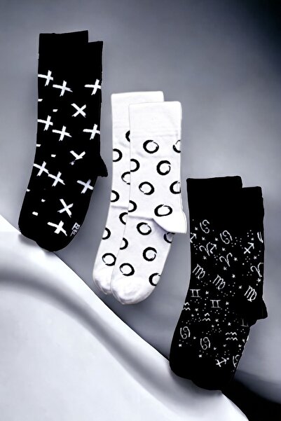 ZEYZEY MONKEY Set of 3 Astrology Symbol O and X Pattern Mixed Socks