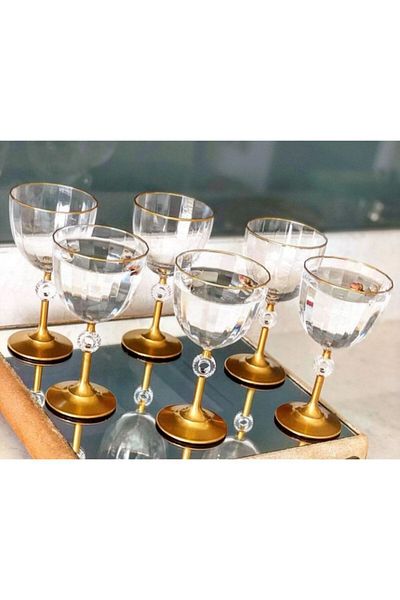 Paşabahçe Gold Goblet Magnolia Cup, Coffee Glass, Ice Cream Holder Set of 6