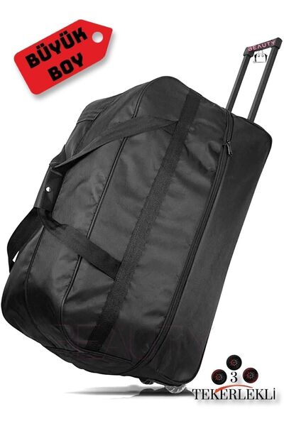 Nas Beauty 3 Tekerleklî Körüklü El Valizi Çanta Büyük Boy Siyah