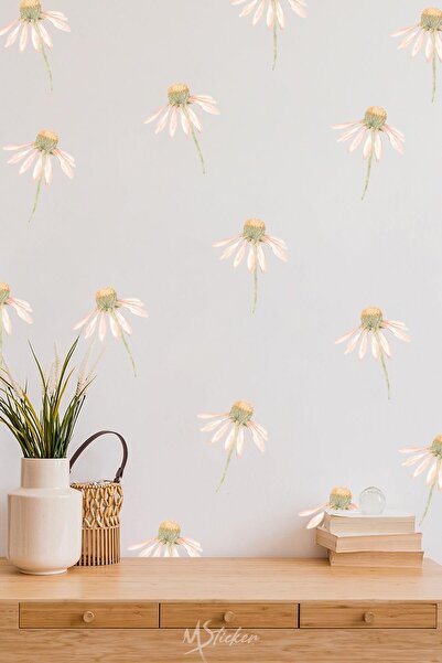 MSticker Uçan Papatyalar Çocuk Bebek Odası Duvar Cam Sticker Seti, Uçuşan Papatyalar Soft Renklerde Sticker