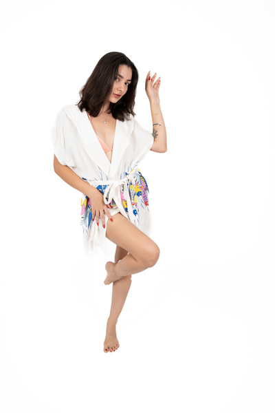 Pinezza Kadın kapüşonlu Peştemal Kuşaklı Pareo Beachwear  Balık Desenli Plaj ...