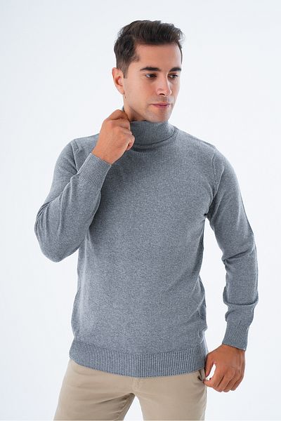 Trist Star Dark Gray Men's Cotton Turtleneck Sweater