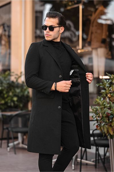 gm giyimarket Ανδρικό παλτό με μακριά μανσέτα με λεπτή εφαρμογή