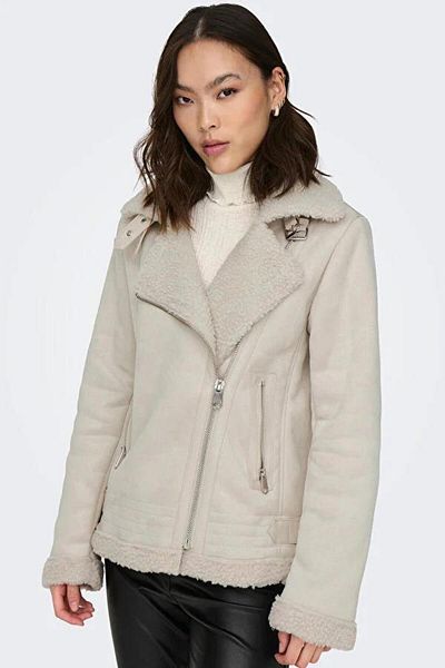 ONLY 15304775 Cross Zippered Suede Jacket with Thread