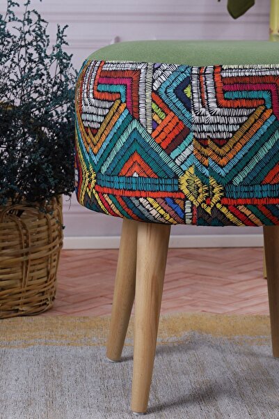 PufyHome Etna Gökkuşağı Özel Tasarım Çok Amaçlı Gürgen Ayaklı Puf Koltuk