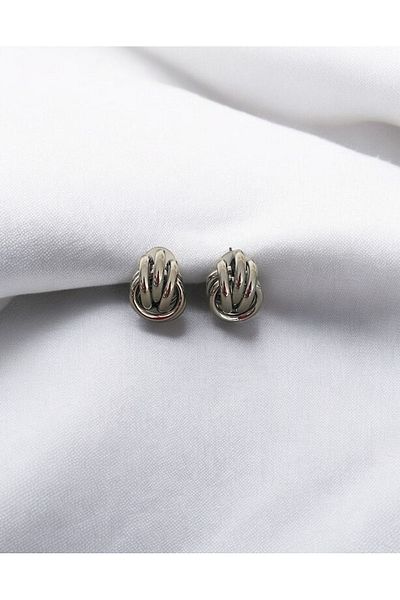 SİSTORİZE Your Luxury Premium Gray Steel Earrings - Triple Hoop Row, Intertwining