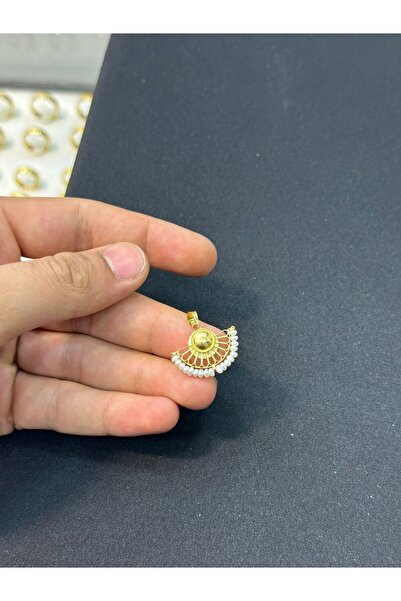 ahes kuyumculuk 14 Ayar Altın Yelpaze Modeli İncili Kolye Ucu