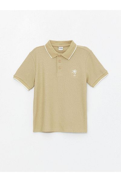 LC Waikiki Lcw Kids Boy - Light Khaki Polo Collar Embroidered Short Sleeve T-Shirt