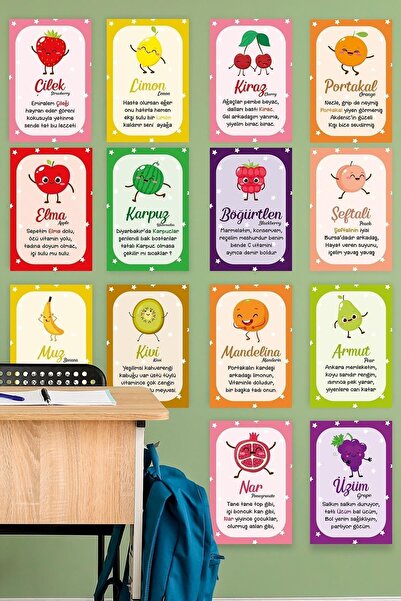 MSticker Meyveleri Öğreniyorum Çocuk Odası - Okul - Sınıf Sticker Seti