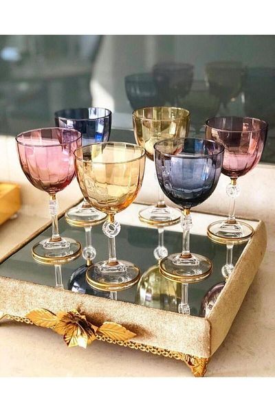 Paşabahçe مجموعة من 6 أوعية آيس كريم زجاجية مذهبة مزينة يدويًا، أوعية آيس كريم زجاجية، أوعية للوجبات الخفيفة