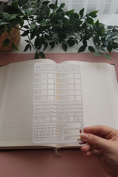 Karmelom Studio Bullet Journal 3-Piece Planner and Square Memo Pad Stencil Set - White