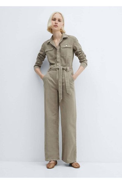 MANGO Woman Denim Belted Jumpsuit