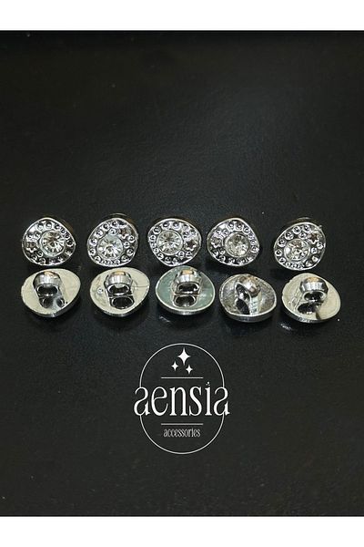 aensia STarrY Silver Stone Drop Model Plastic Shirt Button - 1.27 Cm, Pack of 10